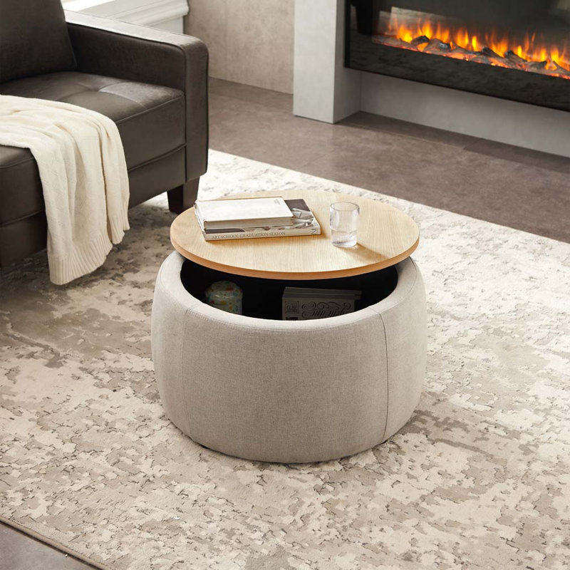 Repose-pieds rond avec rangement, table de bout et repose-pieds, Gris clair