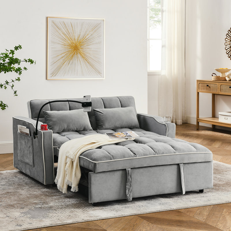 Lit pliable en velours gris 55,51 pouces, dossier réglable avec support de téléphone supplémentaire et / ou téléphone
