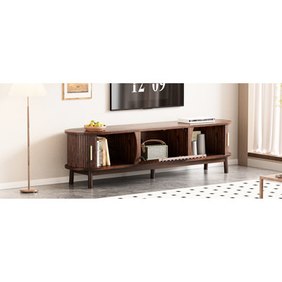 Meuble télé pour téléviseur de 75 po, fabrication en bois massif, portes coulissantes et rabattables, console élégante de 75 po, armoire en pin, compartiments de rangement pratiques
