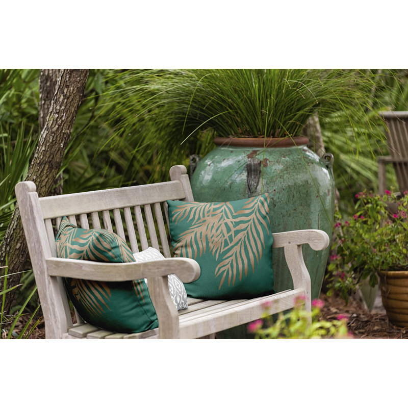 Coussin intérieur / extérieur Leafy Branch, H 20 po x l 20 po, Bleu sarcelle / floral doré