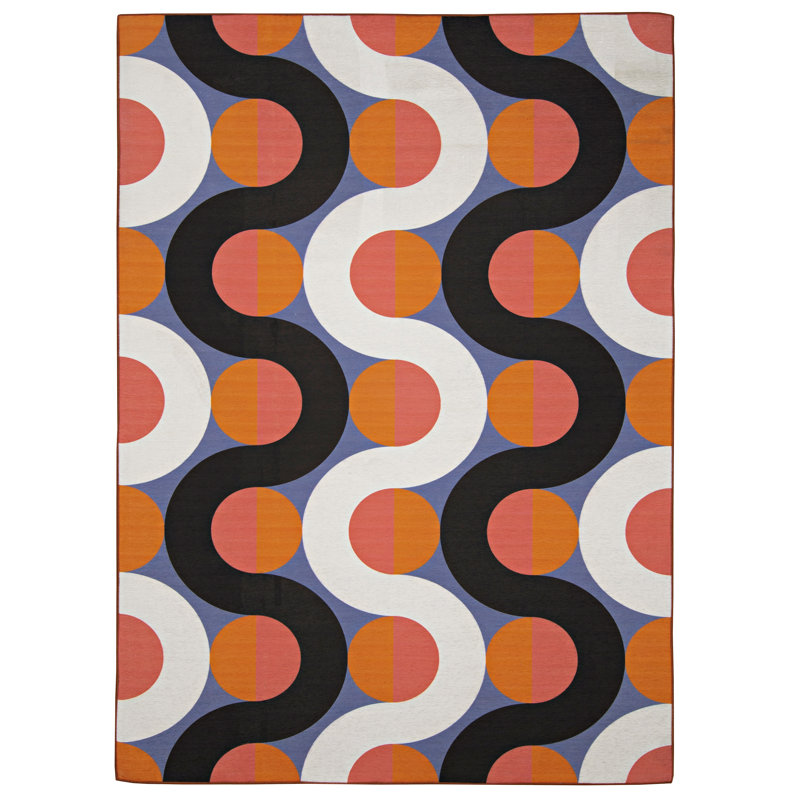 Kivett Modern Abstract Orand and Black Indoor Outdoor Machine Washable Area Rug, Rectangle 7' x 9'