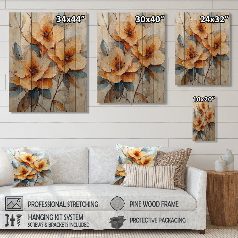 The Path Of Rhododendrons Flowers I - Rhododendron Wood Wall Decor - On Natural Pine Wood, 20" H x 10" W x 0.78" D