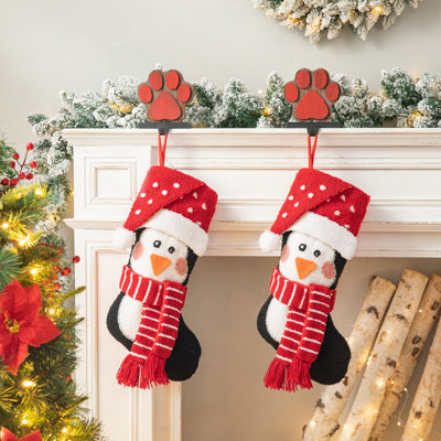 2pk 19.00"L Hooked Stocking, 3D Penguin
