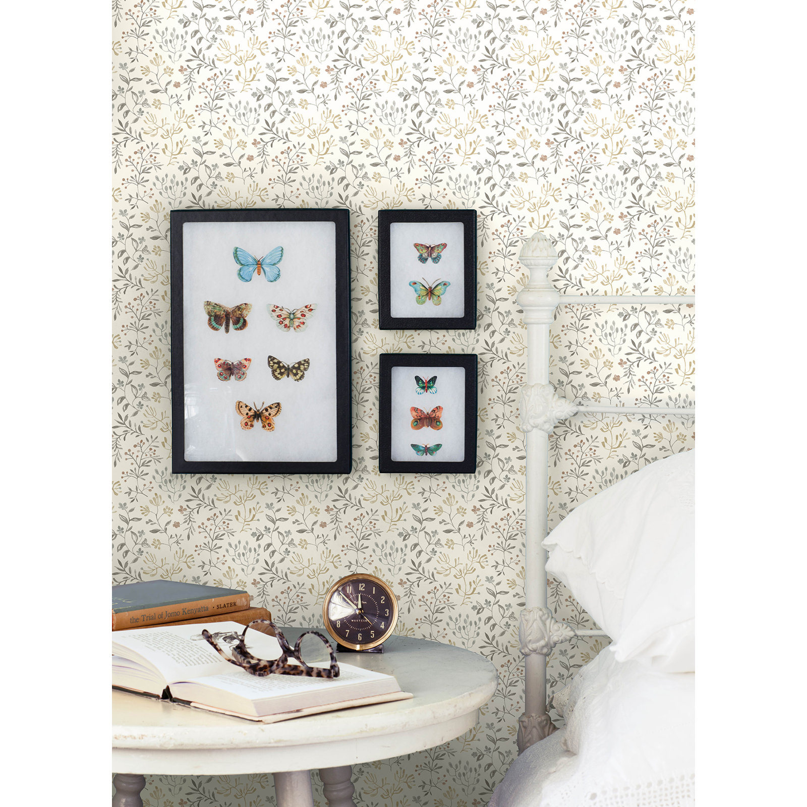 Siren Prepasted Floral Wallpaper, Gray