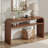 59.4'' Wood Console Table with Solid Wood Veneer and Curved Corners-1541487751