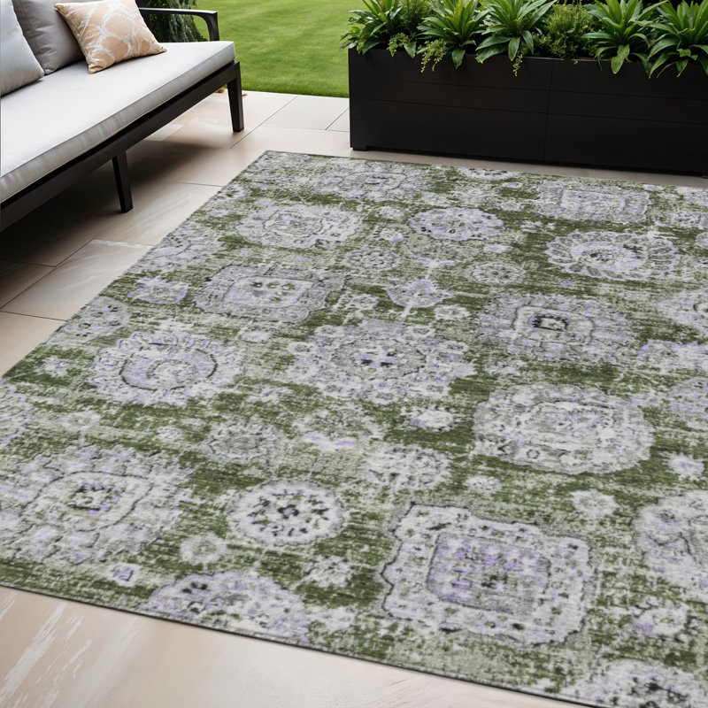 Tapis d'intérieur lavable à motif floral gris 5 pi x 8 pi