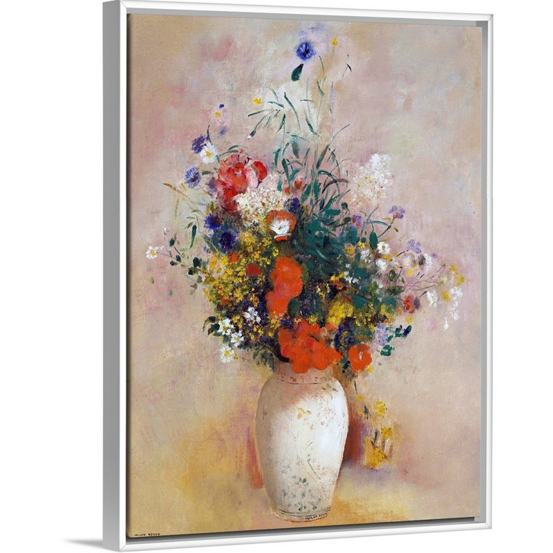 « Vase de fleurs » par Odilon Redon-reproduction d’art, Cadre blanc, H 18 po x l 14 po x 1,75 po