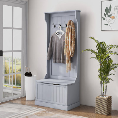 Arbre d'entrée Amonta avec banc et rangement pour chaussures 28 po 3-en-1 Hall d'entrée avec banc de rangement, portemanteau avec quatre crochets et rangement pour chaussures