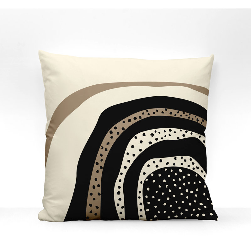 Coussin décoratif intérieur / extérieur en polyester filé Willow, 19 po x 19 po, Noir / blanc cassé / beige