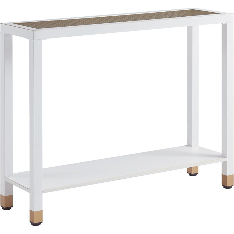 Canapé moderne en verre et console, structure en métal durable, or et blanc chic