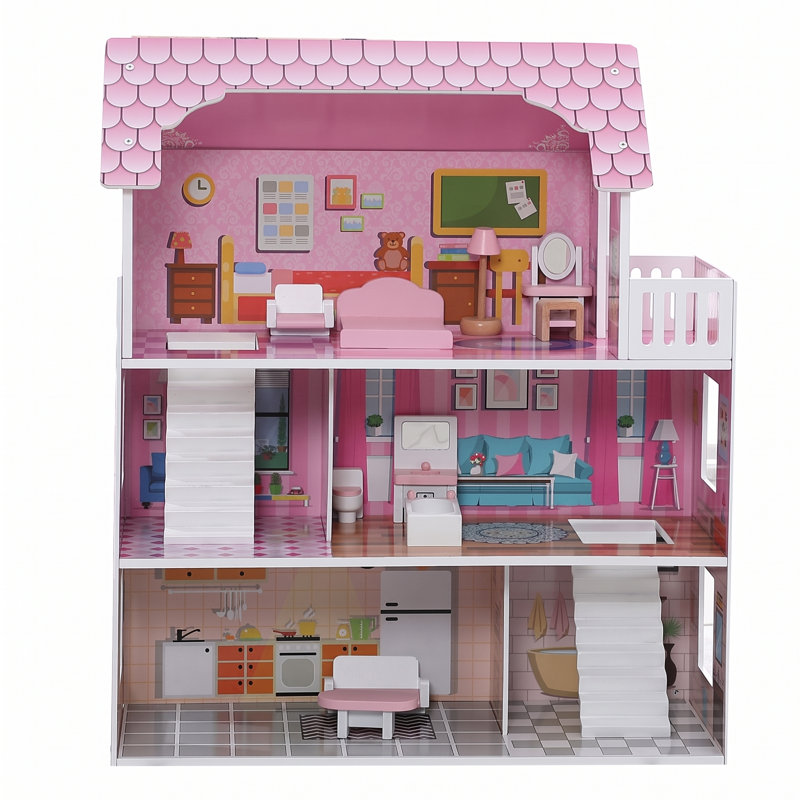 Shimmer Mansion Dollhouse, Large 3-Story Dollhouse With Accessories