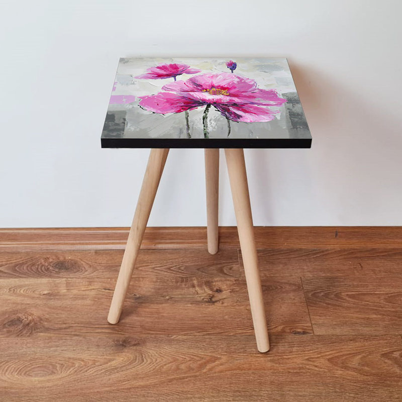Impressionist-Inspired Side Table, 100% MDF with Beech Wood Legs, 13.8 x 16.5 x 13.8 inches | Durable and Stylish Design, Perfect for Living Room or Bedroom | Unique Flower Concept, Modern Aesthetic