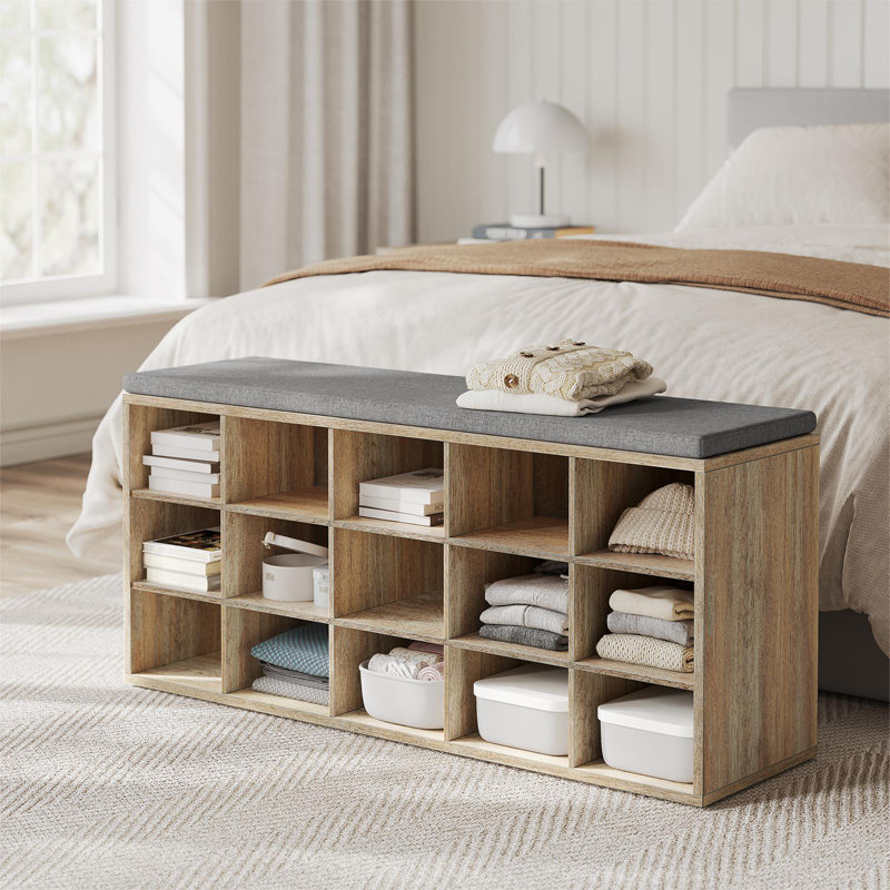 Jurina 15 Pair Shoe Storage Bench, Oak/Gray