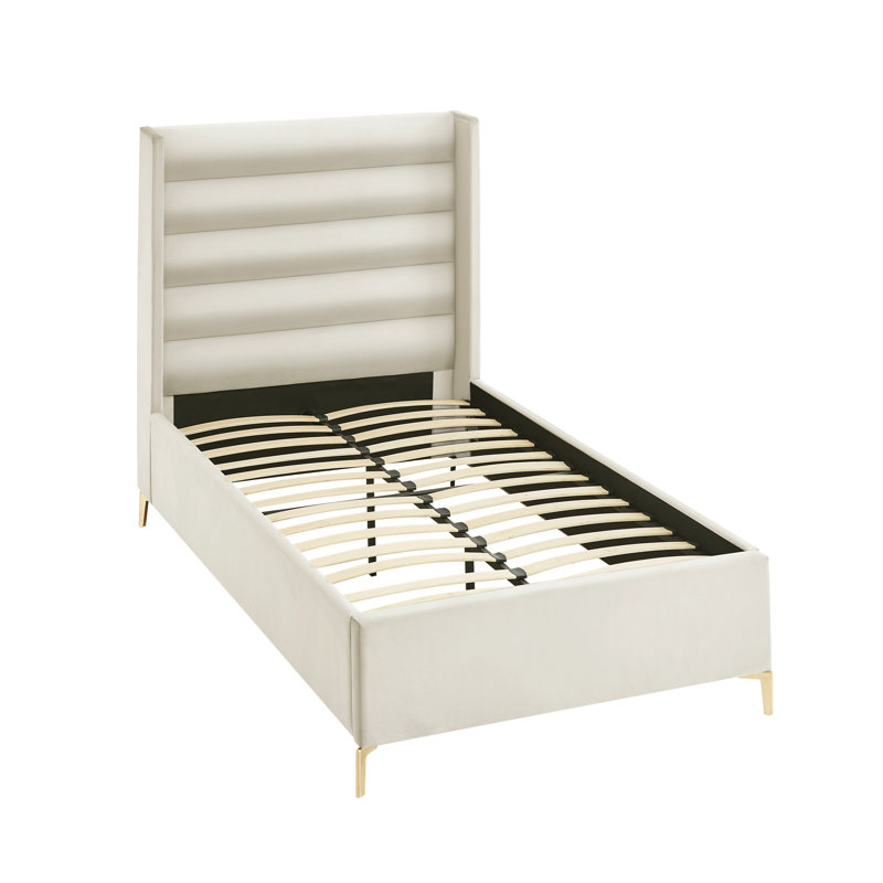 Lit plateforme capitonné à profil bas, Simple TG, Velours crème / blanc