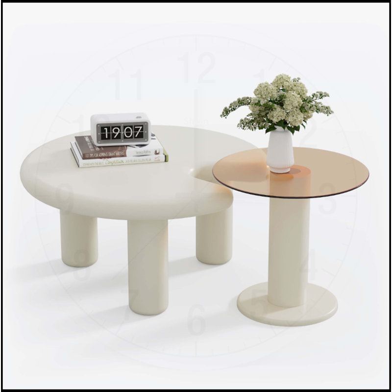 Circular Beige Cream Coffee Table Set
