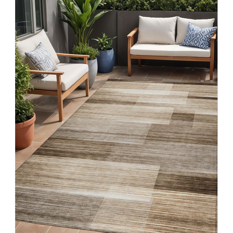 Tapis intérieur lavable rayé brun et ivoire 5 pi x 8 pi