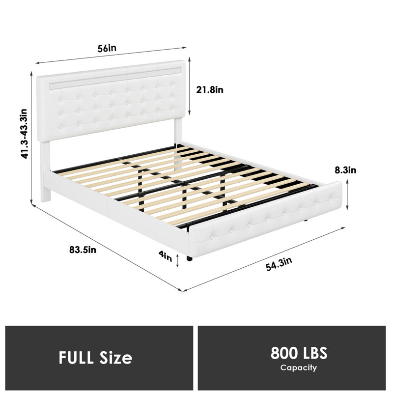 Lit plateforme standard Bocar, Double, Blanc