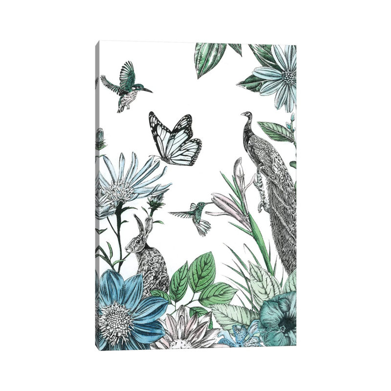 Peacock And Flowers by Amelia Ilangaratne - Wrapped Canvas Print, 20.32 cm H x 30.48 cm W