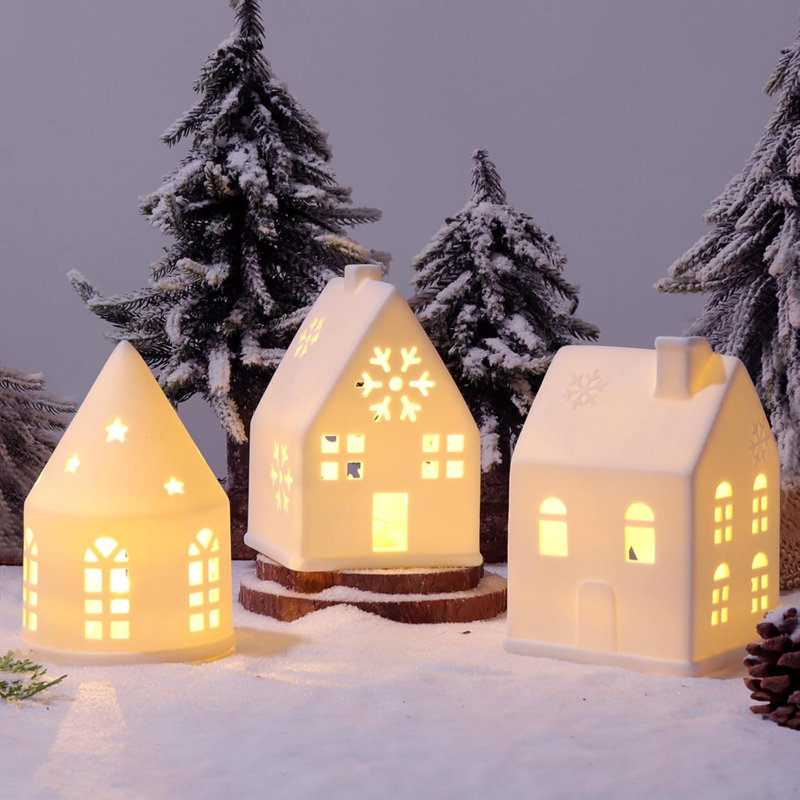  Ensembles de village de Noël, ensembles de village de Noël blancs 3 pièces décorations de Noël d'intérieur