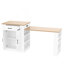 Console de salle à manger à rallonge avec tiroirs, armoire à deux portes et tablettes ouvertes. Sert de bar pour le petit-déjeuner temporaire et de salon de thé l'après-midi, blanc