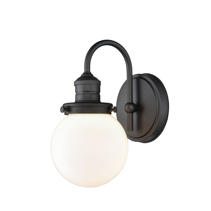 Steel Armed Sconce, Matte Black, Frosted White