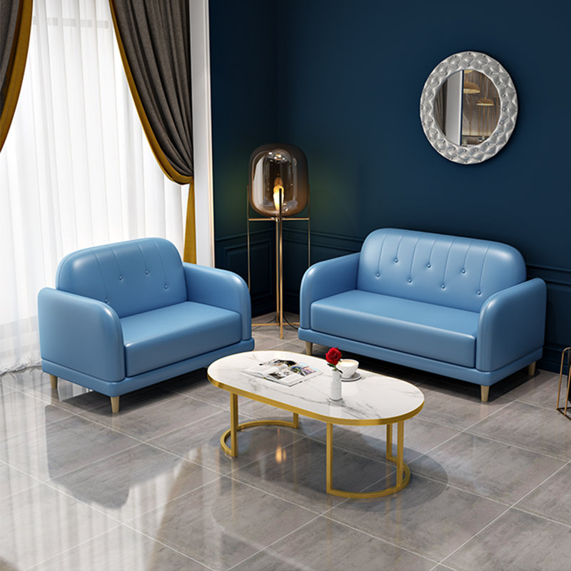 Banc rembourré en similicuir Cafe, Bleu ciel clair