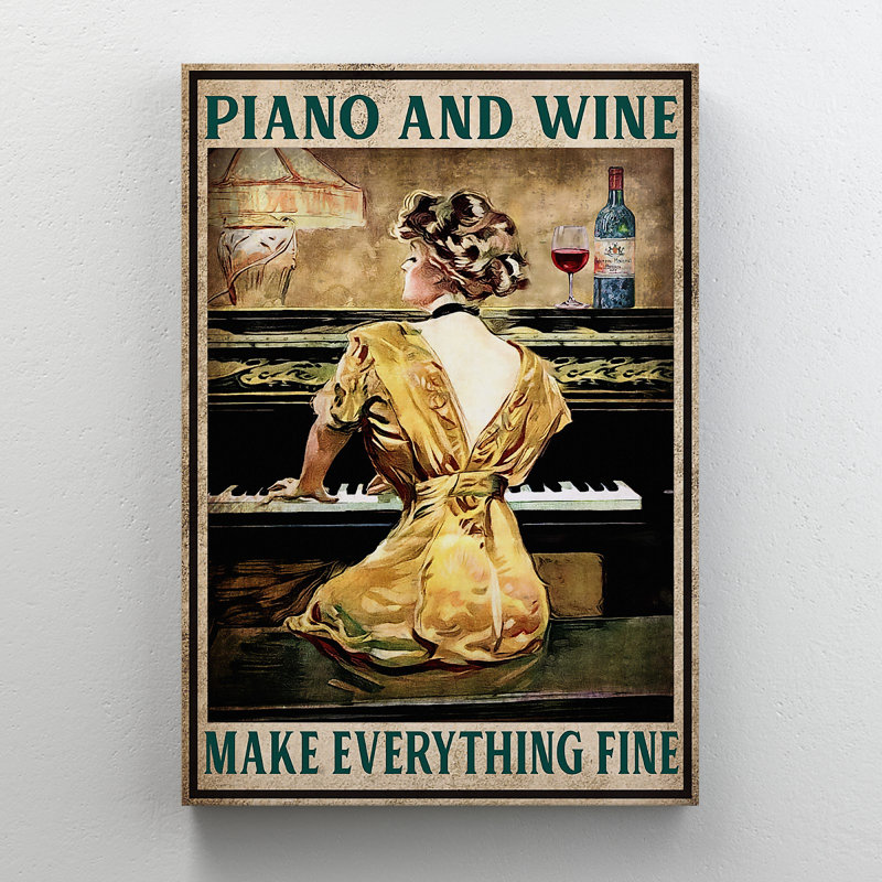 Femme avec piano et vin, H 14 po x l 11 po x P 2 po