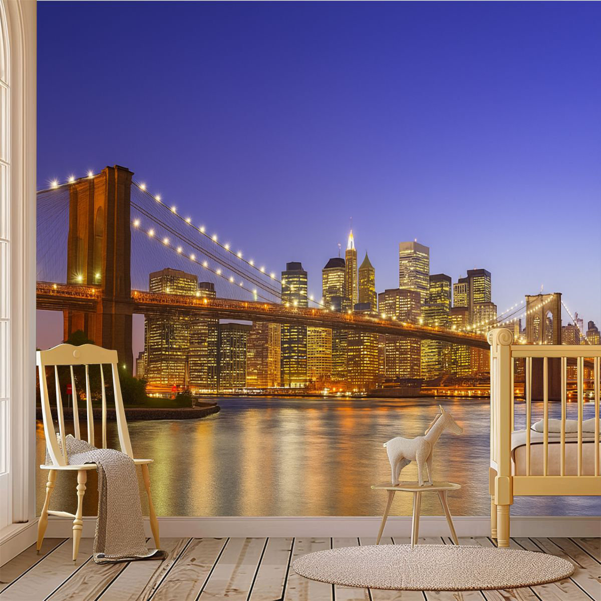 Latitude Run® Peel and Stick Wallpaper Wall Mural Bridge skyline Night ...