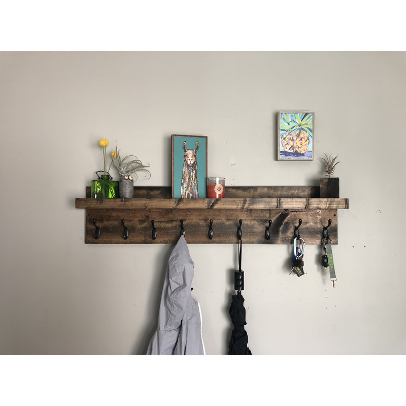 Aneudy Solid Wood Wall 9 - Hook Wall Mounted Coat Rack