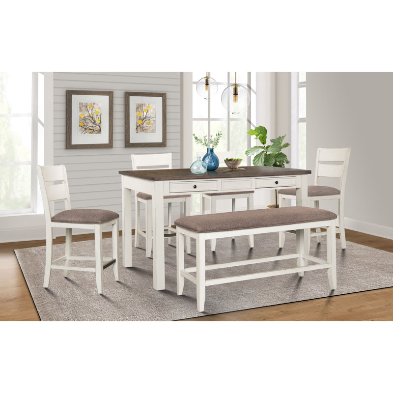 Gambrills 6 - Person Counter Height Dining Set, Light Brown/White
