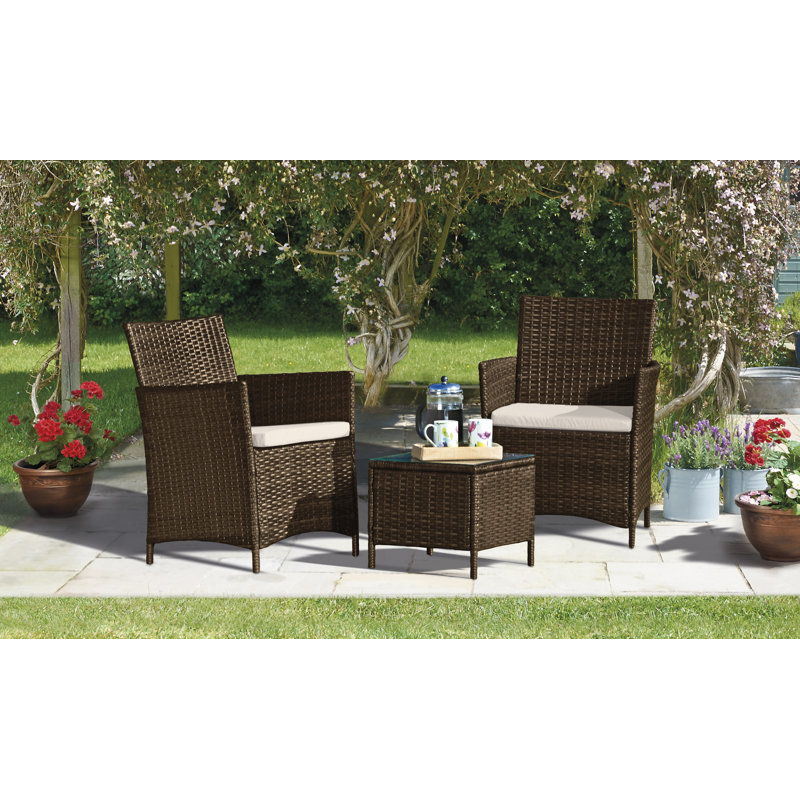 Focht 2 Seater Rattan Effect Conversation Set, Grey, Cream
