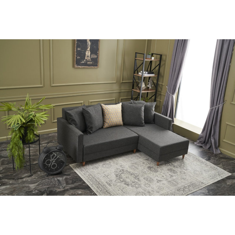 Canapé-lit Everdina, Accoudoir à droite (vu de face), 100 % polyester anthracite
