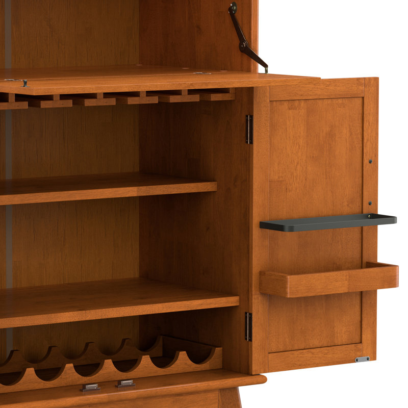 Draper Teak Brown Solid Hardwood Mid-Century Bar Cabinet