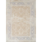Mona Power Loom Polyester Geometric Area Rug in Beige/Light Blue