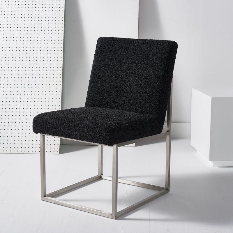 Chaise d'appoint rembourrée en acier inoxydable Athens, Argent, Boucle noire