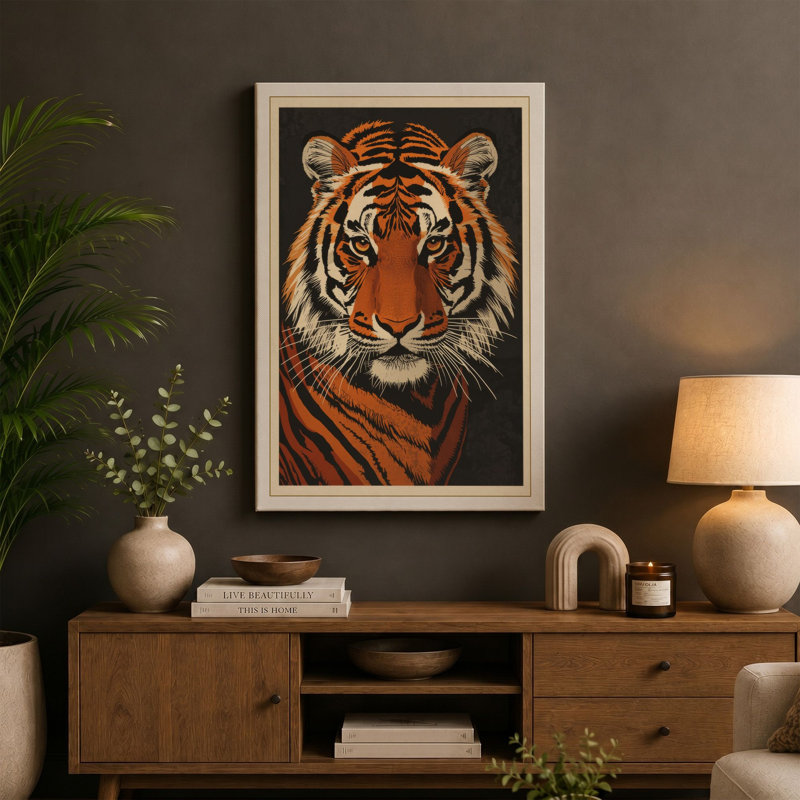 Tiger's Gaze Rustic - Wrapped Canvas, 18x12 - 45.7 x 30.5 cm, Teal Border