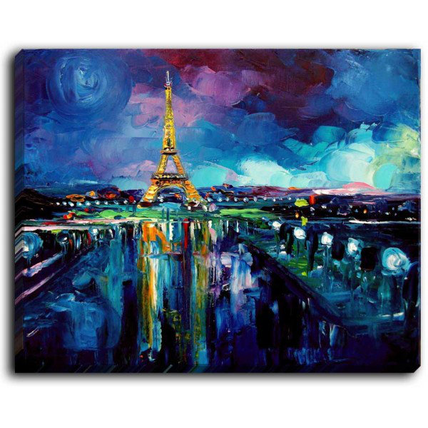 «Parisian Night Eiffel Tower» par Aja Ann, reproduction d'art sur toile tendue, H 12 po x l 16 po