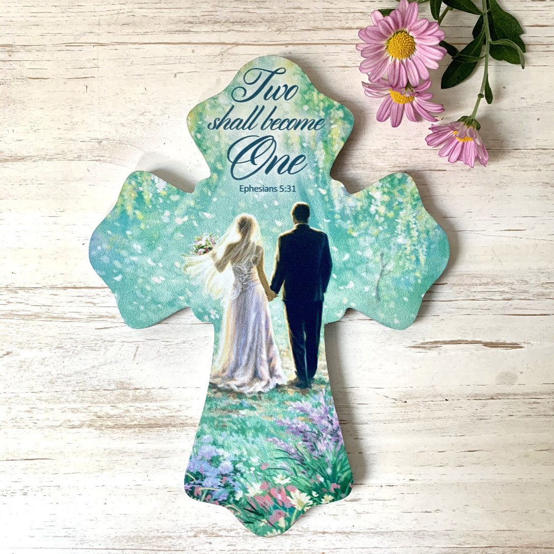 Two Become One Wooden Cross Glow Decor