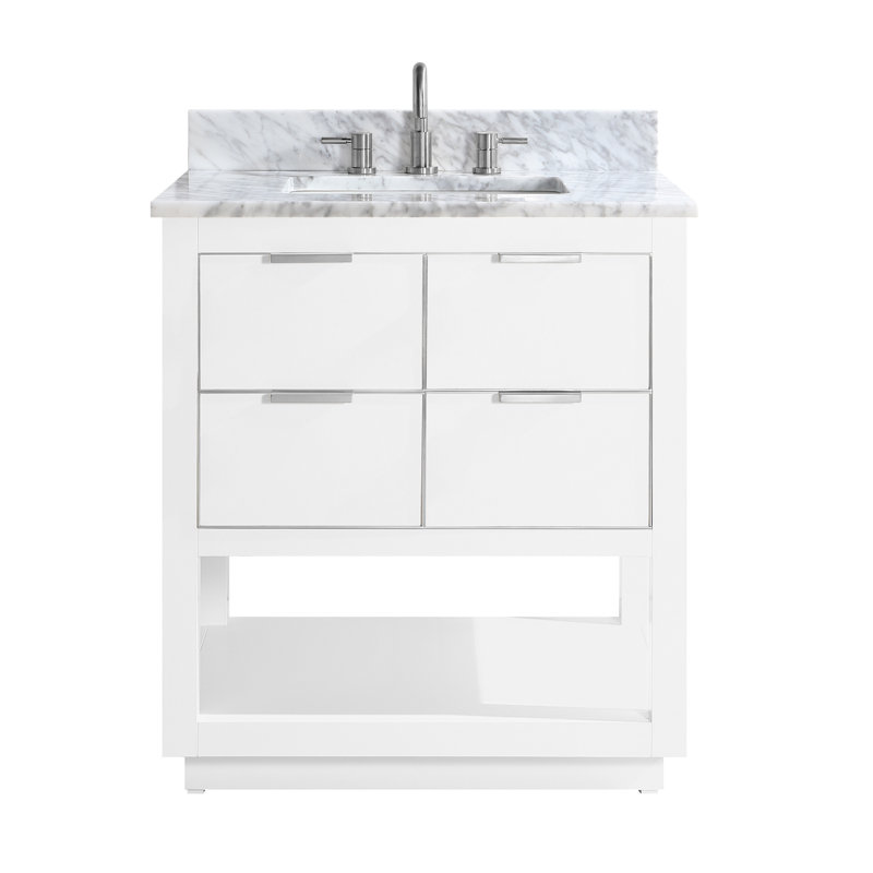 Allie 31" Single Bathroom Vanity Set, Carrera White Marble/Silver, Twilight Gray