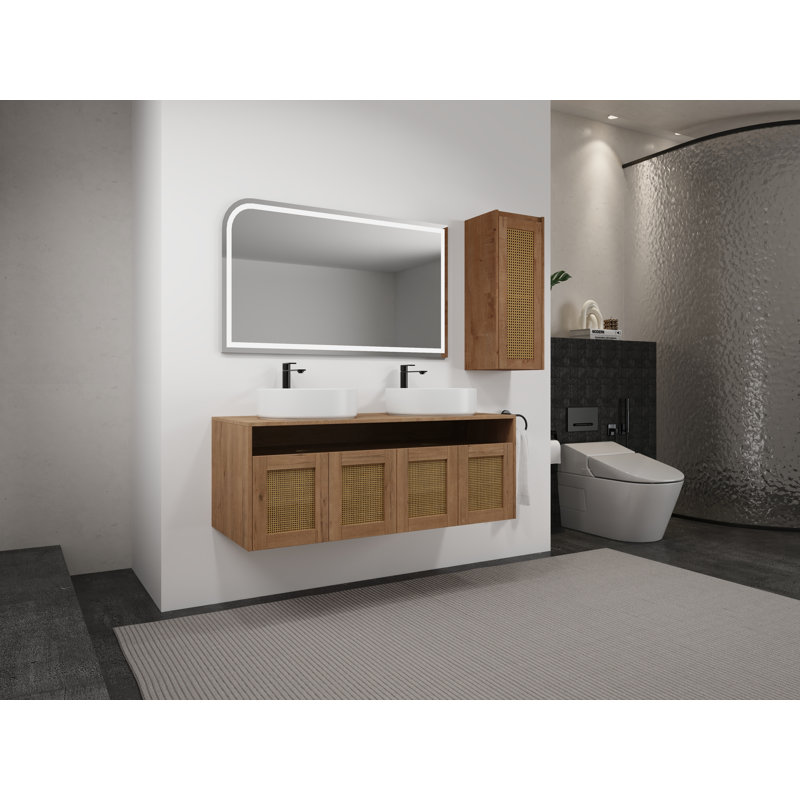 Meuble-lavabo mural 48 po avec lavabo vasque et armoire de rangement latérale assortie, Blanc