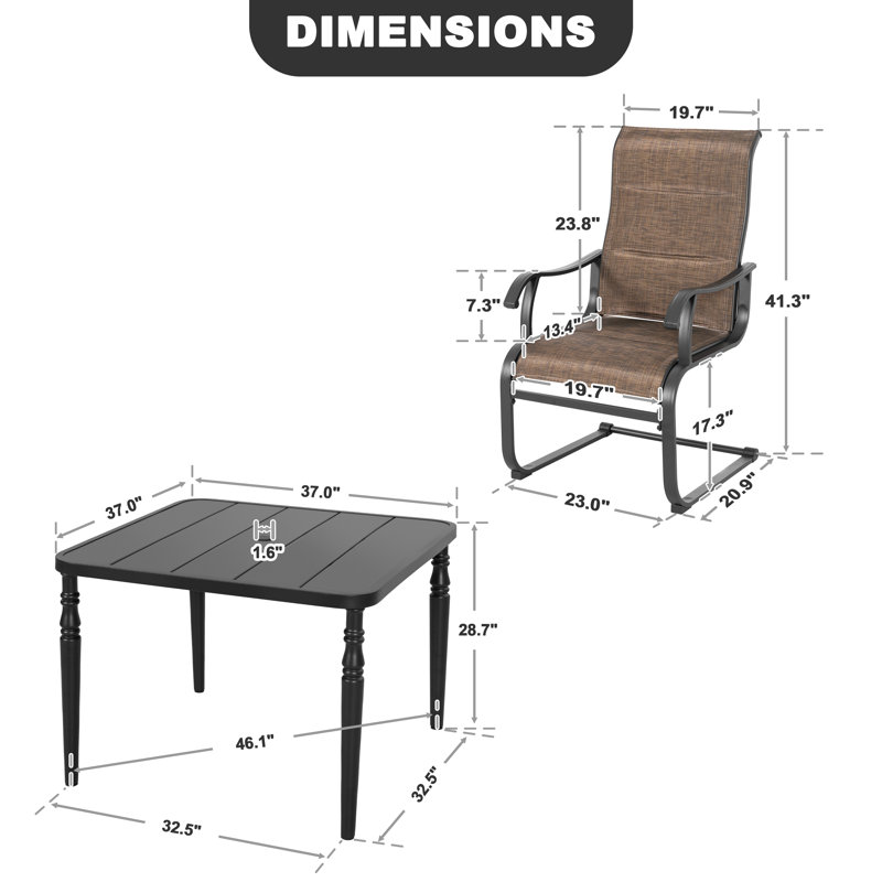 Ensemble de salle à manger 5 pièces pour l'extérieur en métal et métal avec trou pour parasol, Tanné