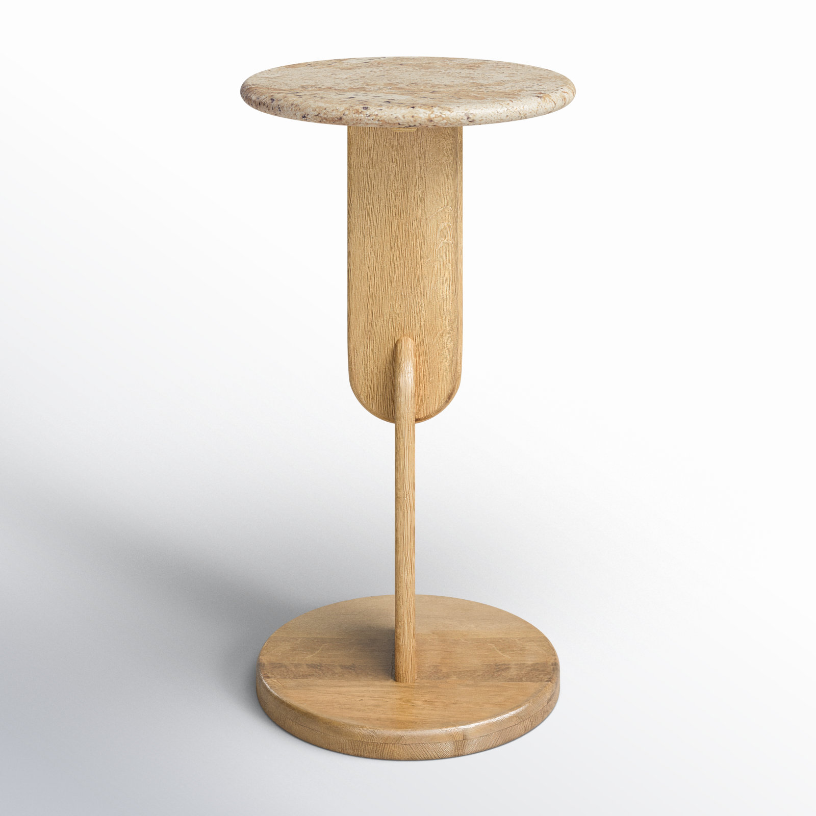 Kielle 10" Genuine Marble End Table, Oak, Travertine