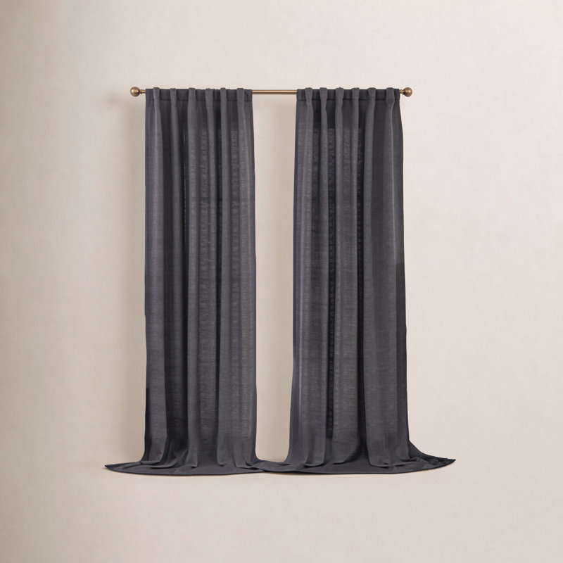 Wulfram Cotton Blend Textured Semi-Sheer Back Tab/Rod Pocket Curtain Pair, 52" W x 108" L, Dark Gray