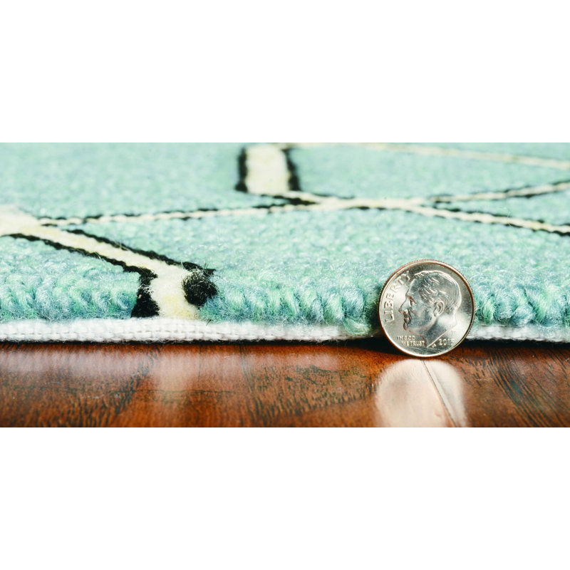 Tapis intérieur / extérieur rond en polypropylène noué à la main de 7 pi en vert spa Isleigh