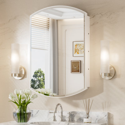 Arch Medicine Cabinet with Storage, Beveled Glass, Adjustale Shelves,Metal Frame