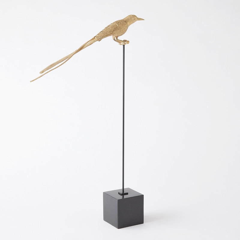 Perched Swallow-Brass-Sm, 24.5" H x 3.5" W x 13.75" D