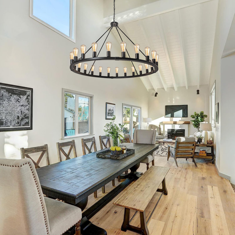 Costachi 24-Light Wagon Wheel Chandelier, 47-Inch Round Farmhouse Chandelier Extra Large for High Ceilings (Bulbs not included)
