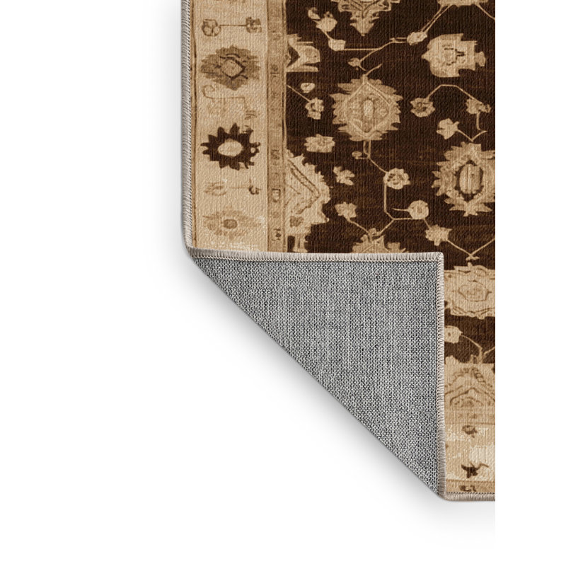 Machine Washable Overdyed Brown Area Rug, Round 6'