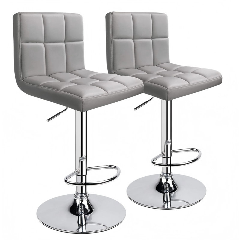 Ludmil Swivel Adjustable Height 32.5" Bar Stool, Light Gray, 2