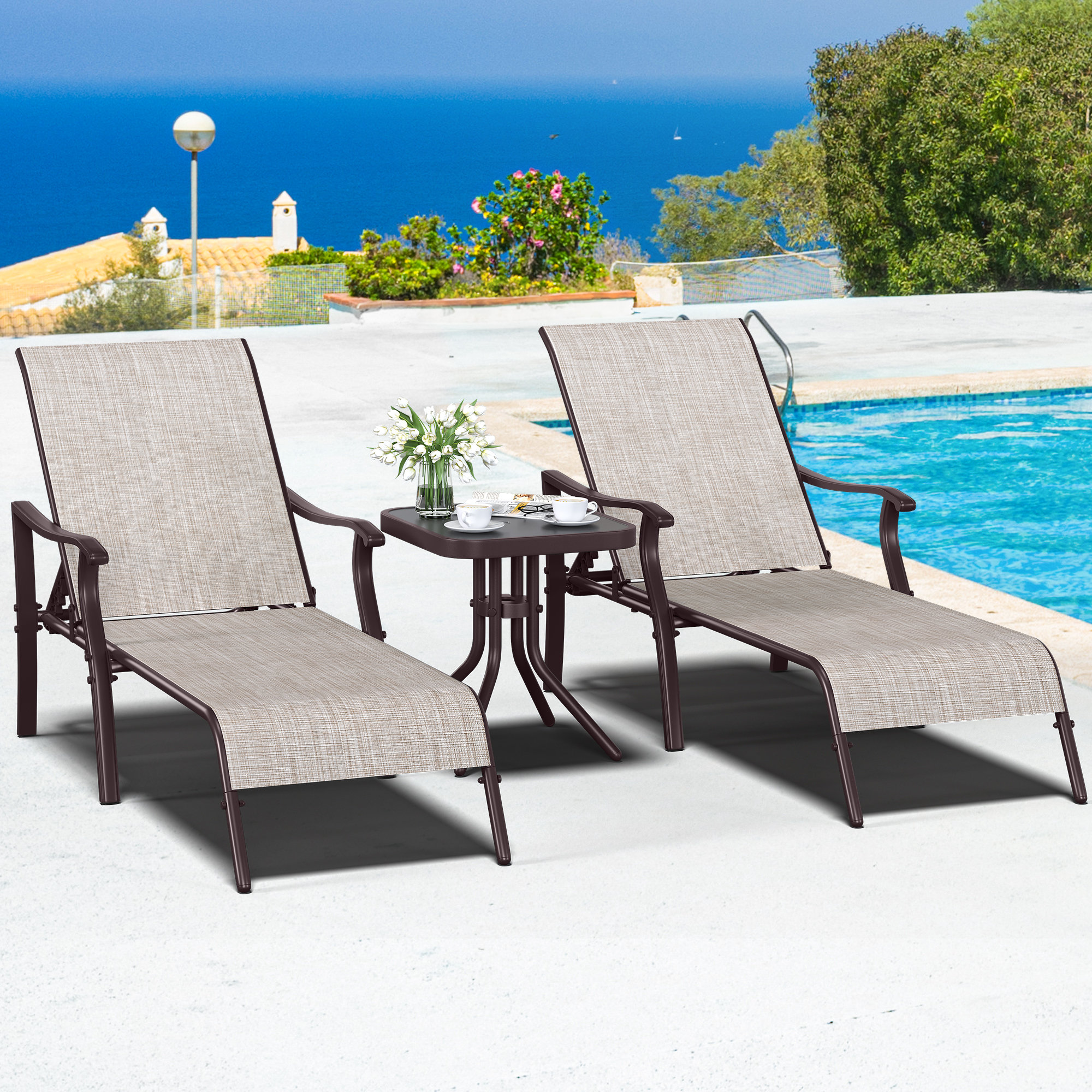 Winston Porter Outdoor Recliner With Side Table And 5 Adjustable